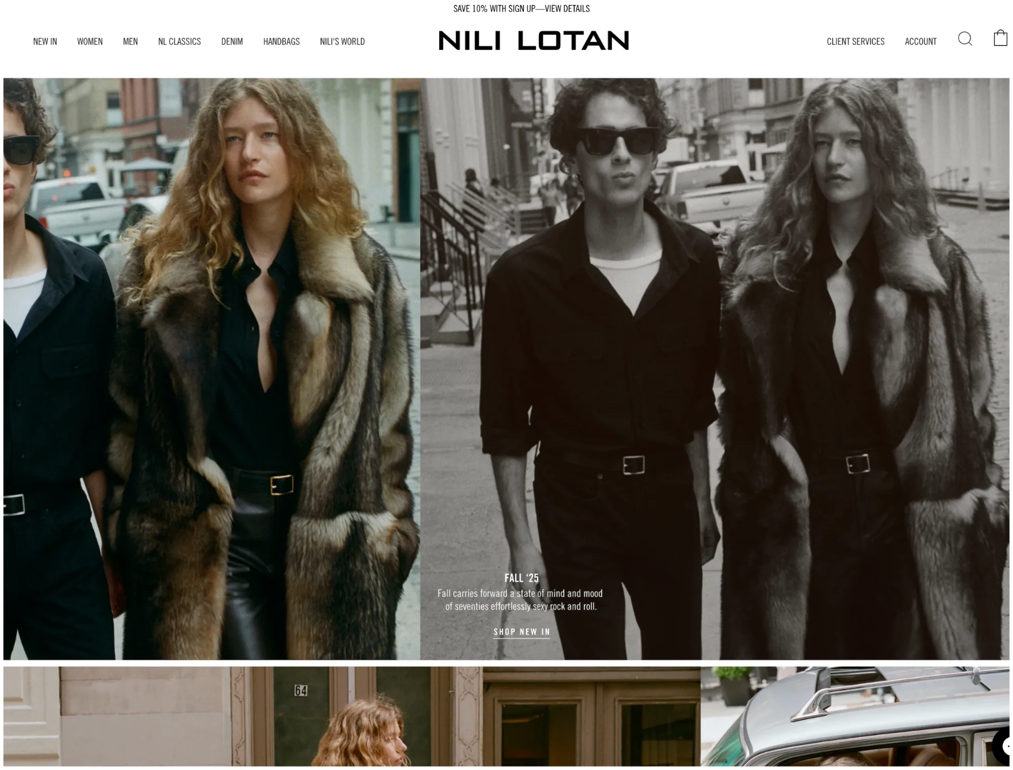 The Nili Lotan storefront homepage